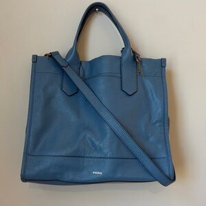 Fossil Sky Blue Leather Kyler Tote